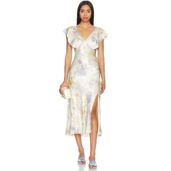 RAILS Dina Diffused Blossom Satin Slip Midi Dress Women's Size Large V-Neck - Picture 10 of 10